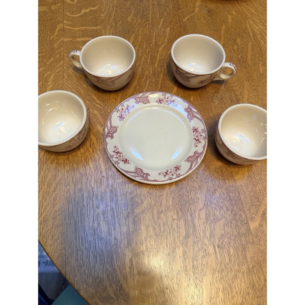 Vintage Shenango Inca Ware Dessert Plate & Coffee Cups Floral Excellent